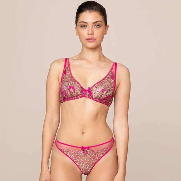 Agent Provocateur Lysianne Gold Fuchsia Brief AP2 Small NWT $215 - Picture 2 of 11